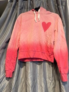 CHRLDR Pink Ombre Cropped Hoodie with Heart Graphic